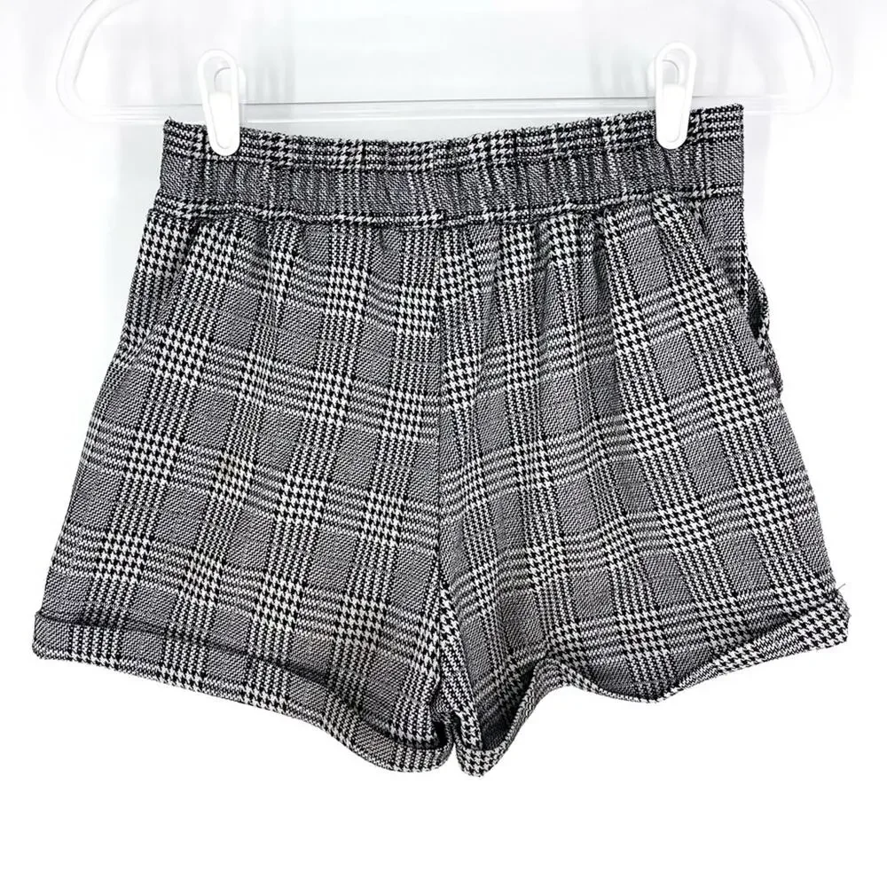 Haute Monde Glen Plaid Cuffed Shorts High Rise Beige Black Size Small - Picture 2 of 7